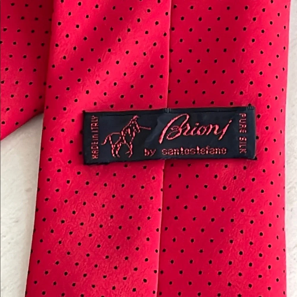 Brioni Crimson Silk Tie with Dotted Design